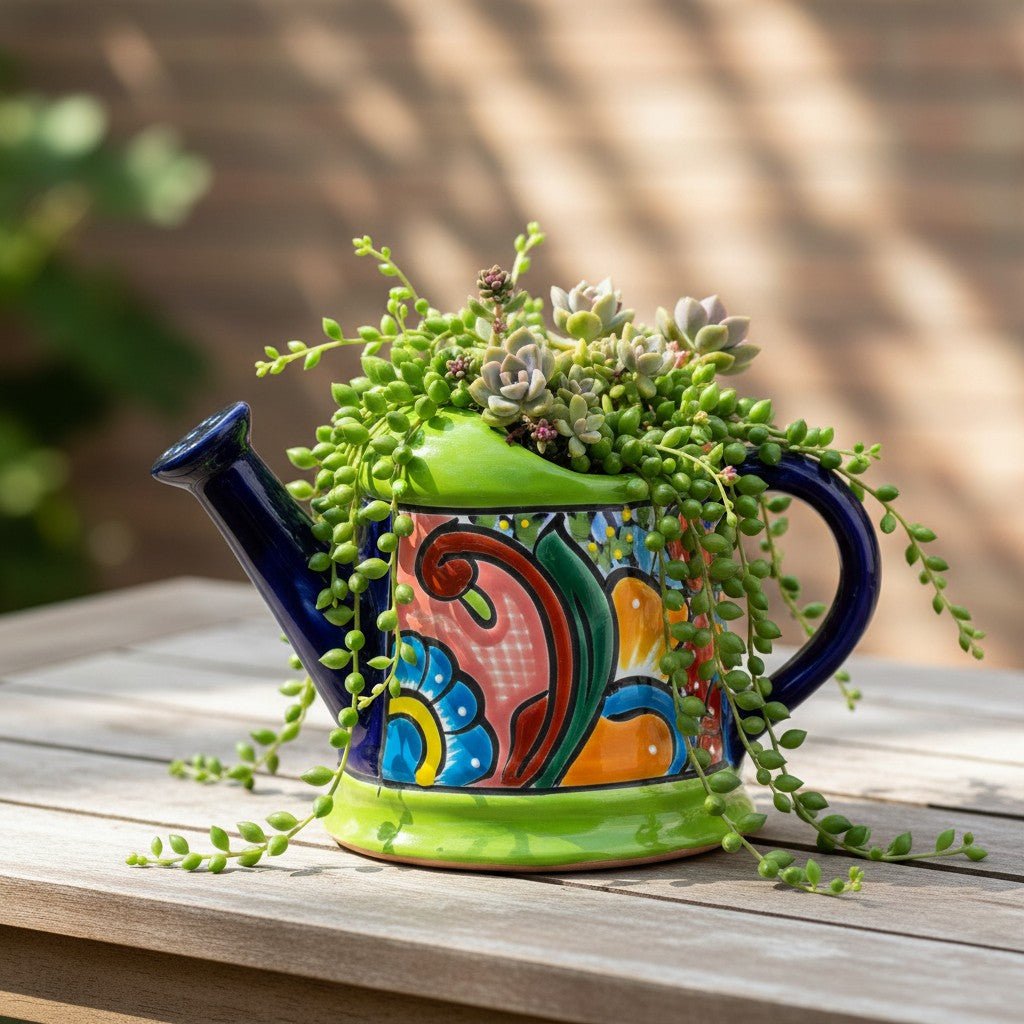 Talavera Watering Can Planter | Hand - Painted Mexican Pottery Talavera Planter La Vie Bien Talavera Watering Can Planter | Hand - Painted Mexican Pottery