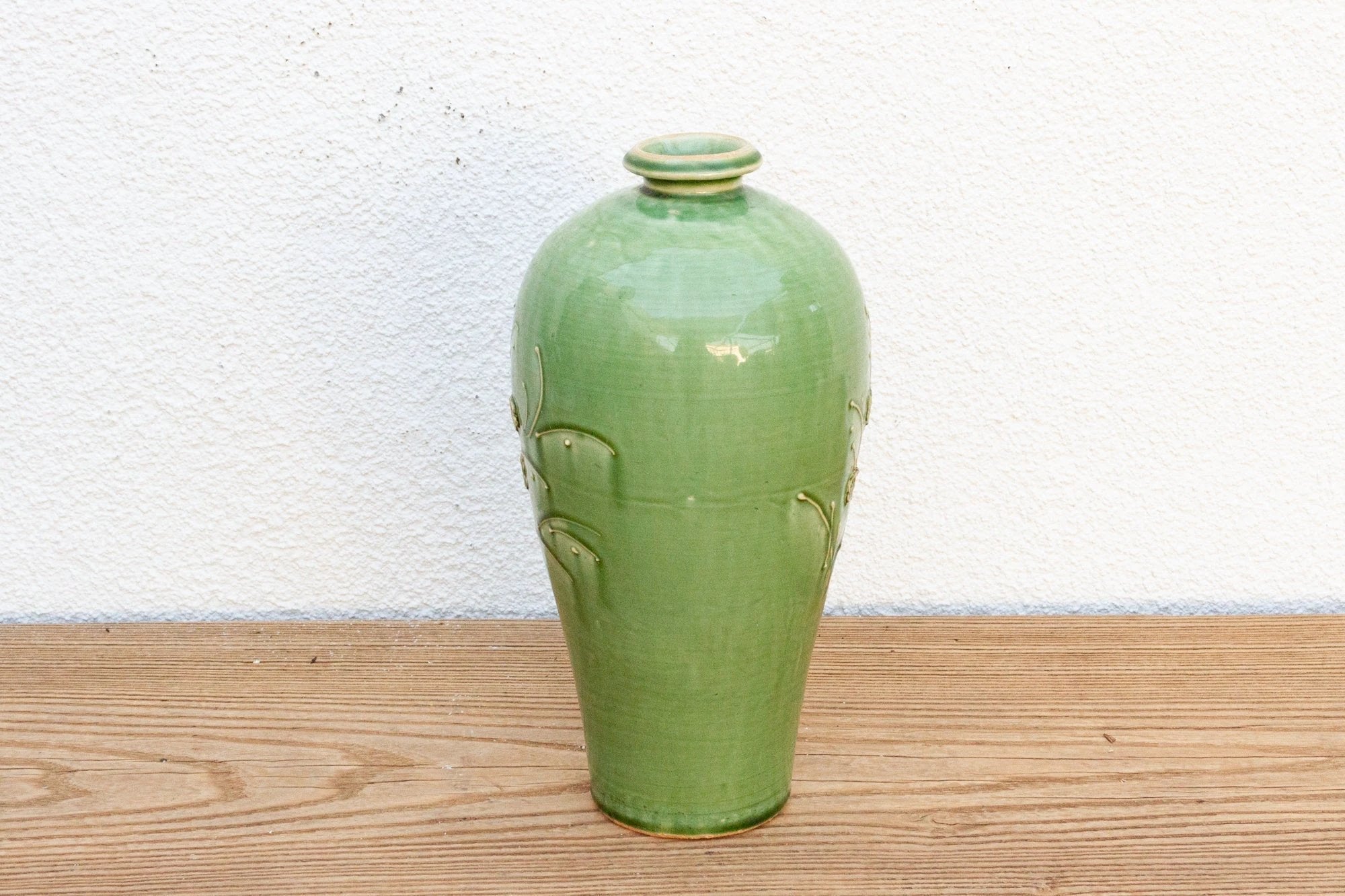 Tall Glazed Floral Engraved Vase