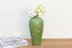 Tall Glazed Floral Engraved Vase