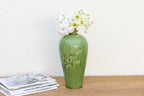 Tall Glazed Floral Engraved Vase