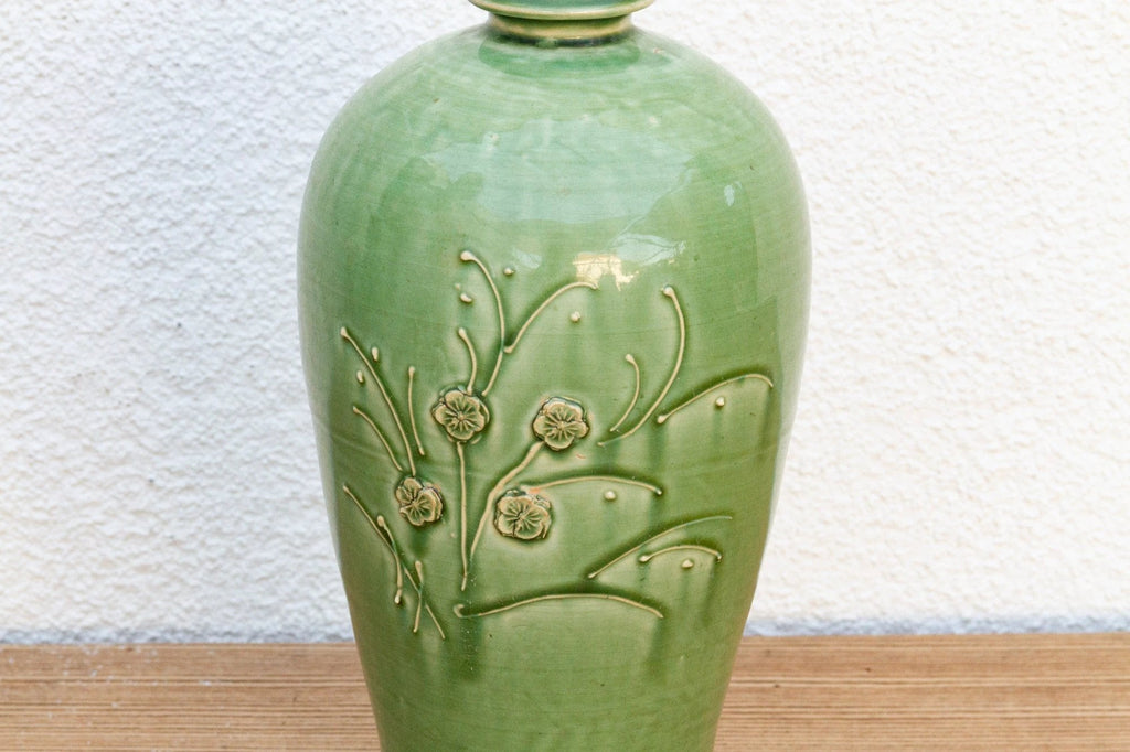 Tall Glazed Floral Engraved Vase