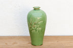 Tall Glazed Floral Engraved Vase