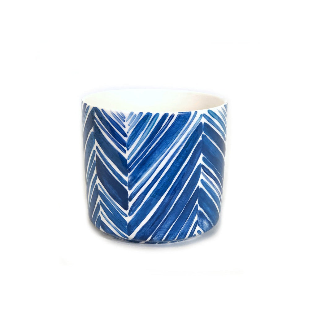 Tall Serving Bowl - Blue Palm Leaves La Vie Bien Tall Serving Bowl - Blue Palm Leaves