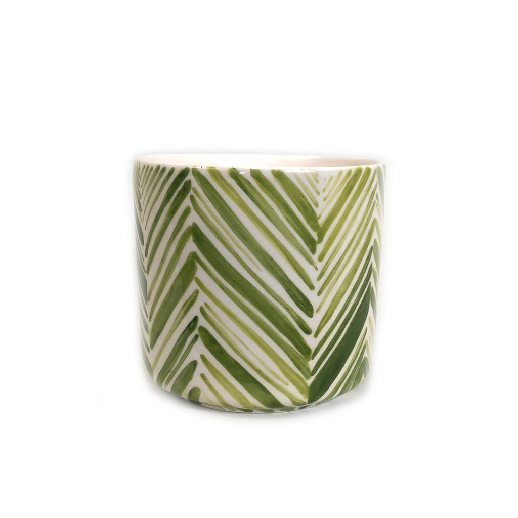 Tall Serving Bowl - Green Palm Leaves La Vie Bien Tall Serving Bowl - Green Palm Leaves