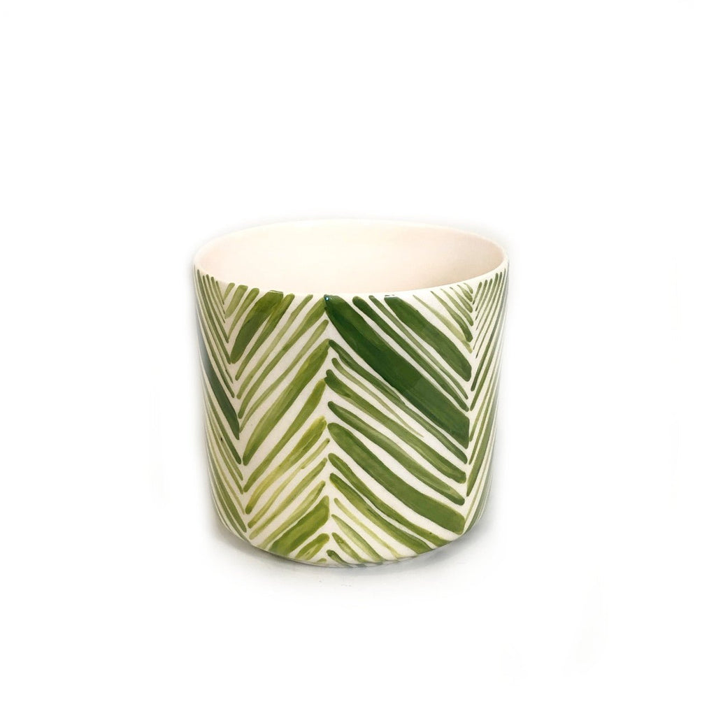 Tall Serving Bowl - Green Palm Leaves La Vie Bien Tall Serving Bowl - Green Palm Leaves