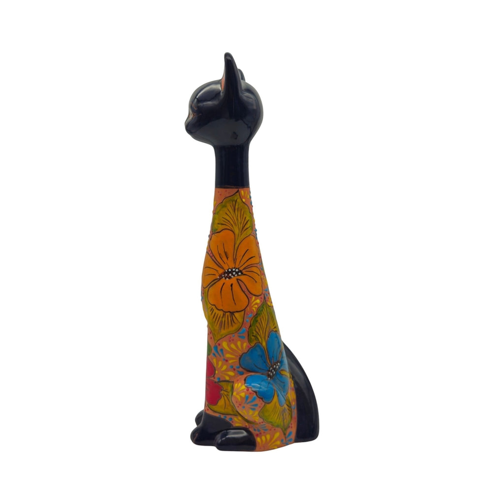 Tall Talavera Cat Statue | Floral Terracotta Design Talavera Statue La Vie Bien Tall Talavera Cat Statue | Floral Terracotta Design