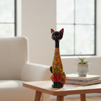 Tall Talavera Cat Statue | Floral Terracotta Design Talavera Statue La Vie Bien Tall Talavera Cat Statue | Floral Terracotta Design