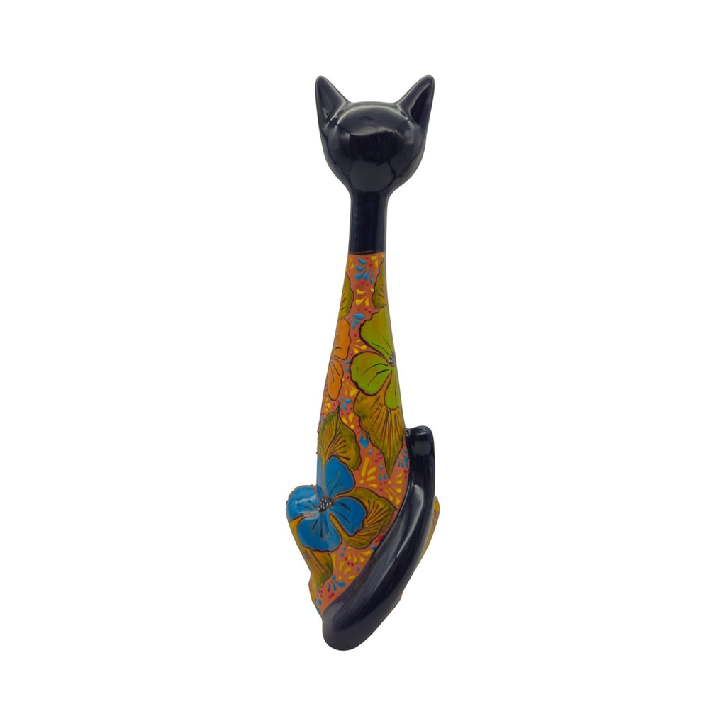 Tall Talavera Cat Statue | Floral Terracotta Design Talavera Statue La Vie Bien Tall Talavera Cat Statue | Floral Terracotta Design