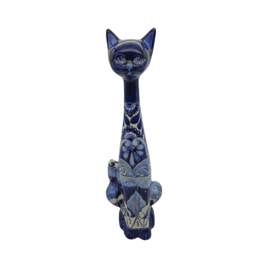 Tall Talavera Cat Statue | Handmade Blue & White Ceramic Figurine Talavera Statue La Vie Bien Tall Talavera Cat Statue | Handmade Blue & White Ceramic Figurine