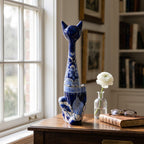 Tall Talavera Cat Statue | Handmade Blue & White Ceramic Figurine Talavera Statue La Vie Bien Tall Talavera Cat Statue | Handmade Blue & White Ceramic Figurine