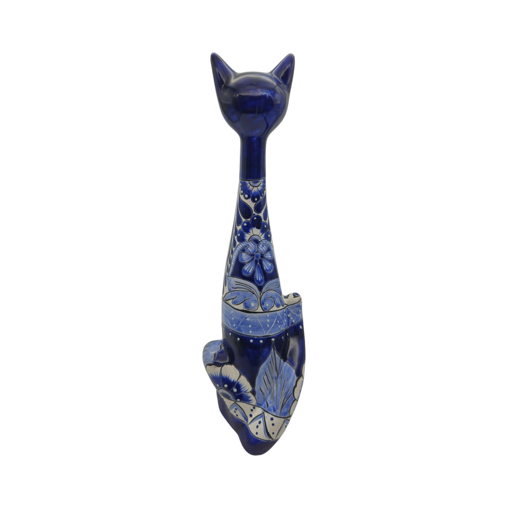 Tall Talavera Cat Statue | Handmade Blue & White Ceramic Figurine Talavera Statue La Vie Bien Tall Talavera Cat Statue | Handmade Blue & White Ceramic Figurine