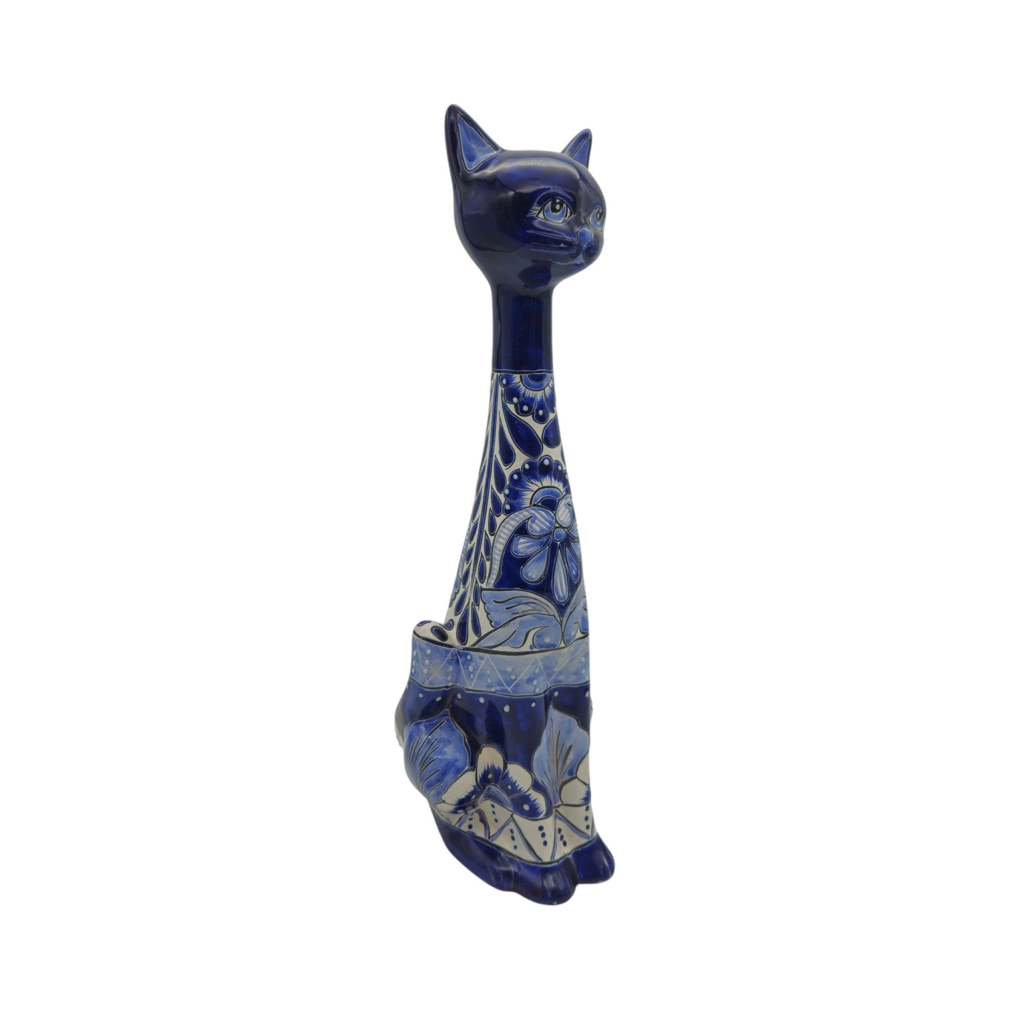 Tall Talavera Cat Statue | Handmade Blue & White Ceramic Figurine Talavera Statue La Vie Bien Tall Talavera Cat Statue | Handmade Blue & White Ceramic Figurine