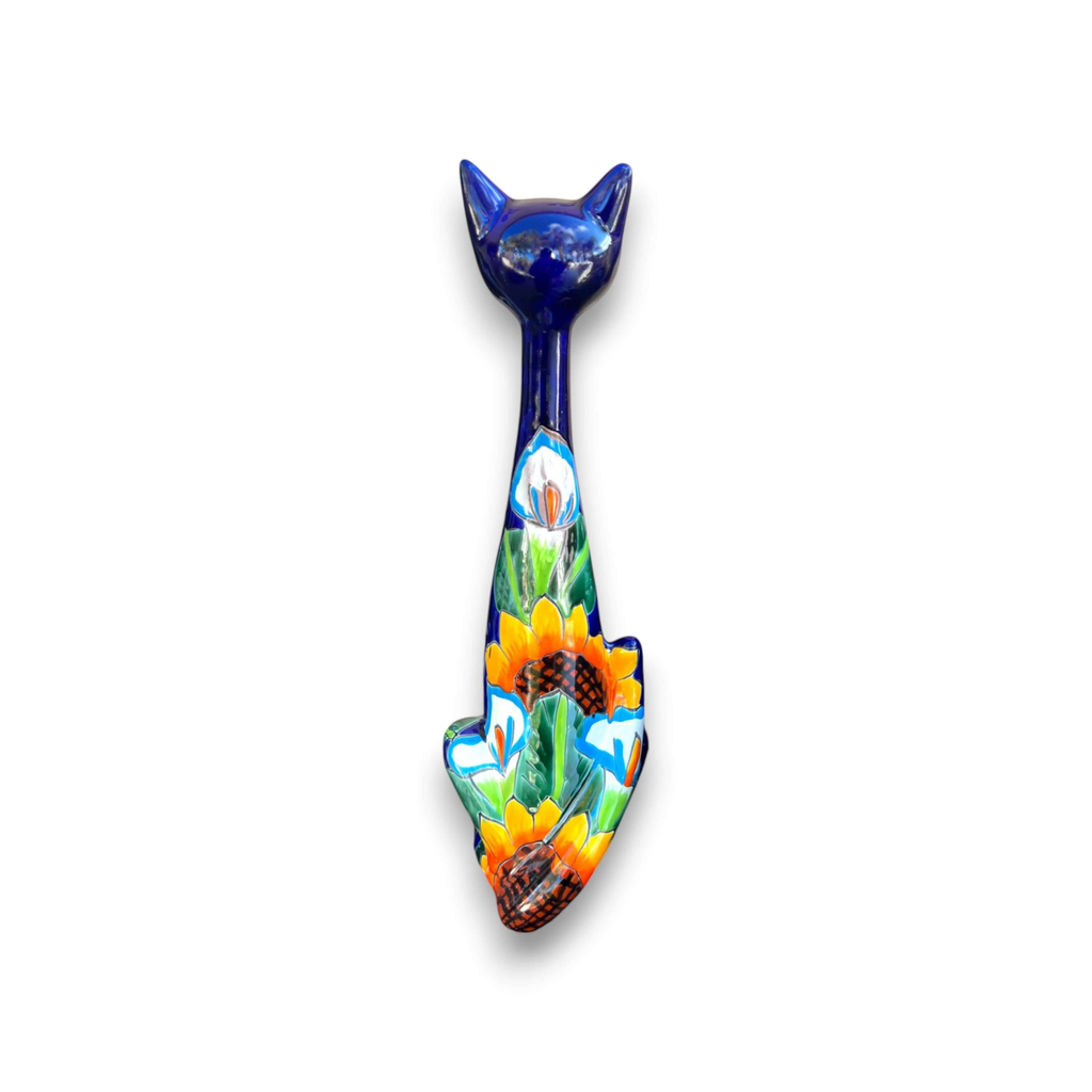 Tall Talavera Cat Statue | Handmade Mexican Sunflower Decor Talavera Statue La Vie Bien Tall Talavera Cat Statue | Handmade Mexican Sunflower Decor