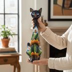 Tall Talavera Cat Statue | Handmade Mexican Sunflower Decor Talavera Statue La Vie Bien Tall Talavera Cat Statue | Handmade Mexican Sunflower Decor