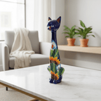Tall Talavera Cat Statue | Handmade Mexican Sunflower Decor Talavera Statue La Vie Bien Tall Talavera Cat Statue | Handmade Mexican Sunflower Decor