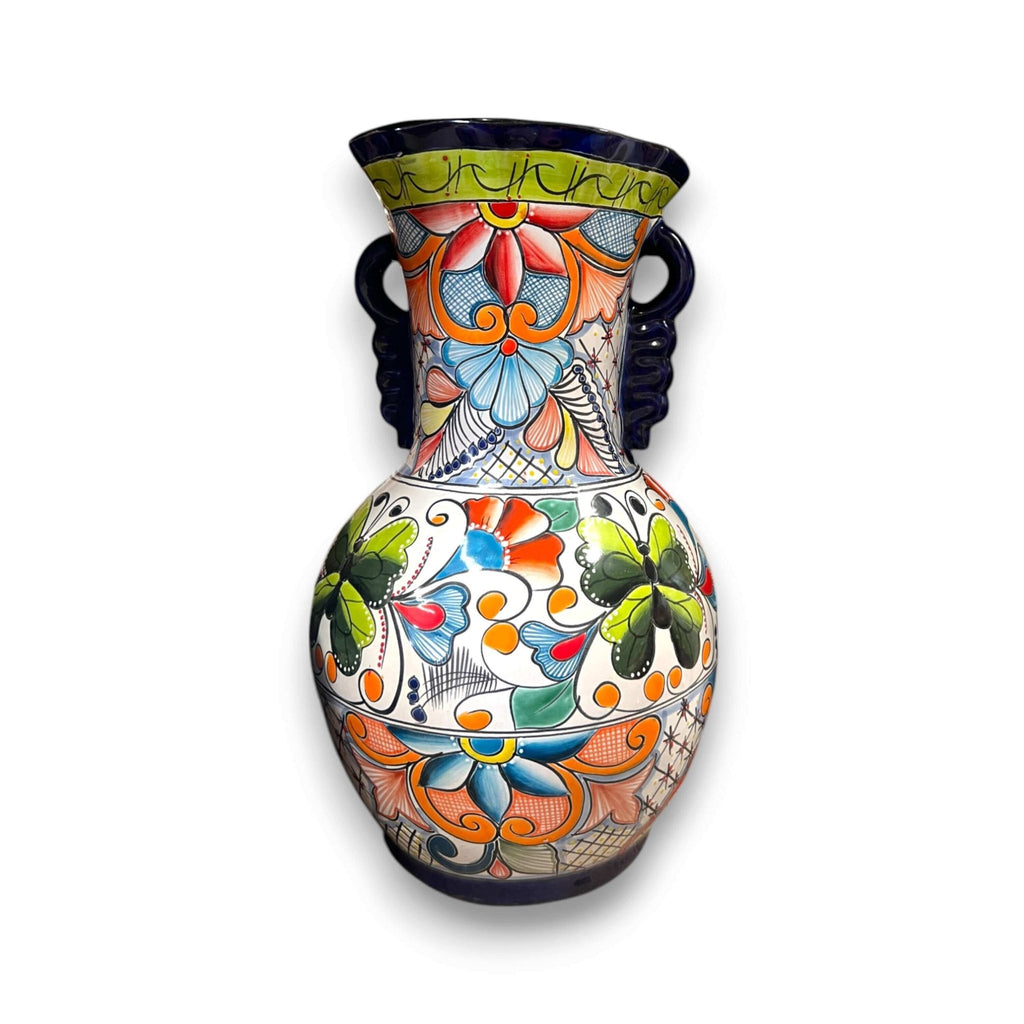 Tall Talavera Vase | Blue Rim Mexican Pottery Talavera Vase La Vie Bien Tall Talavera Vase | Blue Rim Mexican Pottery