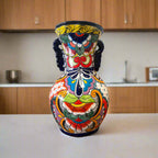 Tall Talavera Vase | Blue Rim Mexican Pottery Talavera Vase La Vie Bien Tall Talavera Vase | Blue Rim Mexican Pottery
