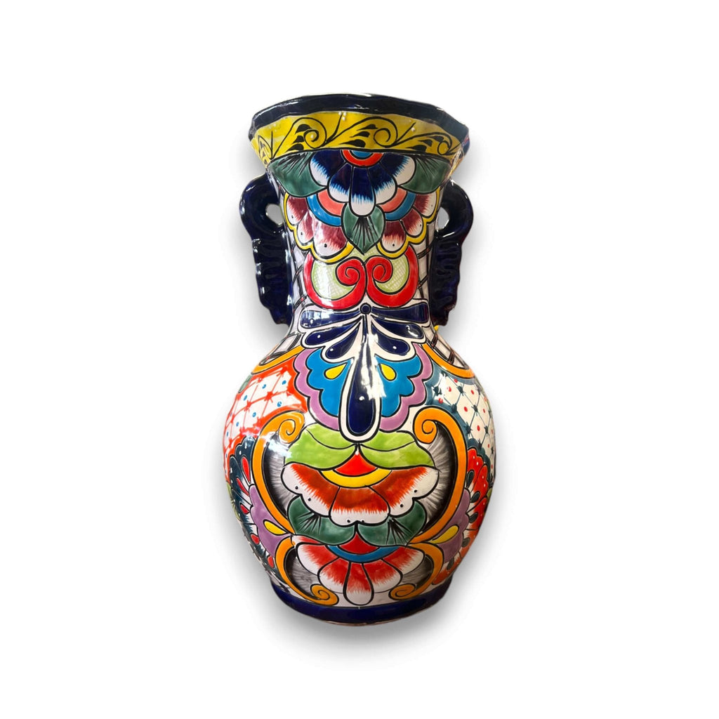 Tall Talavera Vase | Blue Rim Mexican Pottery Talavera Vase La Vie Bien Tall Talavera Vase | Blue Rim Mexican Pottery