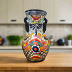 Tall Talavera Vase | Blue Rim Mexican Pottery Talavera Vase La Vie Bien Tall Talavera Vase | Blue Rim Mexican Pottery