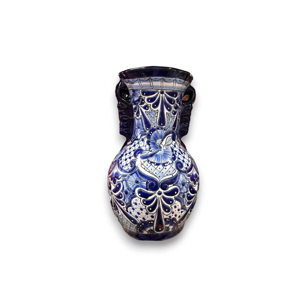 Tall Talavera Vase | Blue Rim Mexican Pottery Talavera Vase La Vie Bien Tall Talavera Vase | Blue Rim Mexican Pottery
