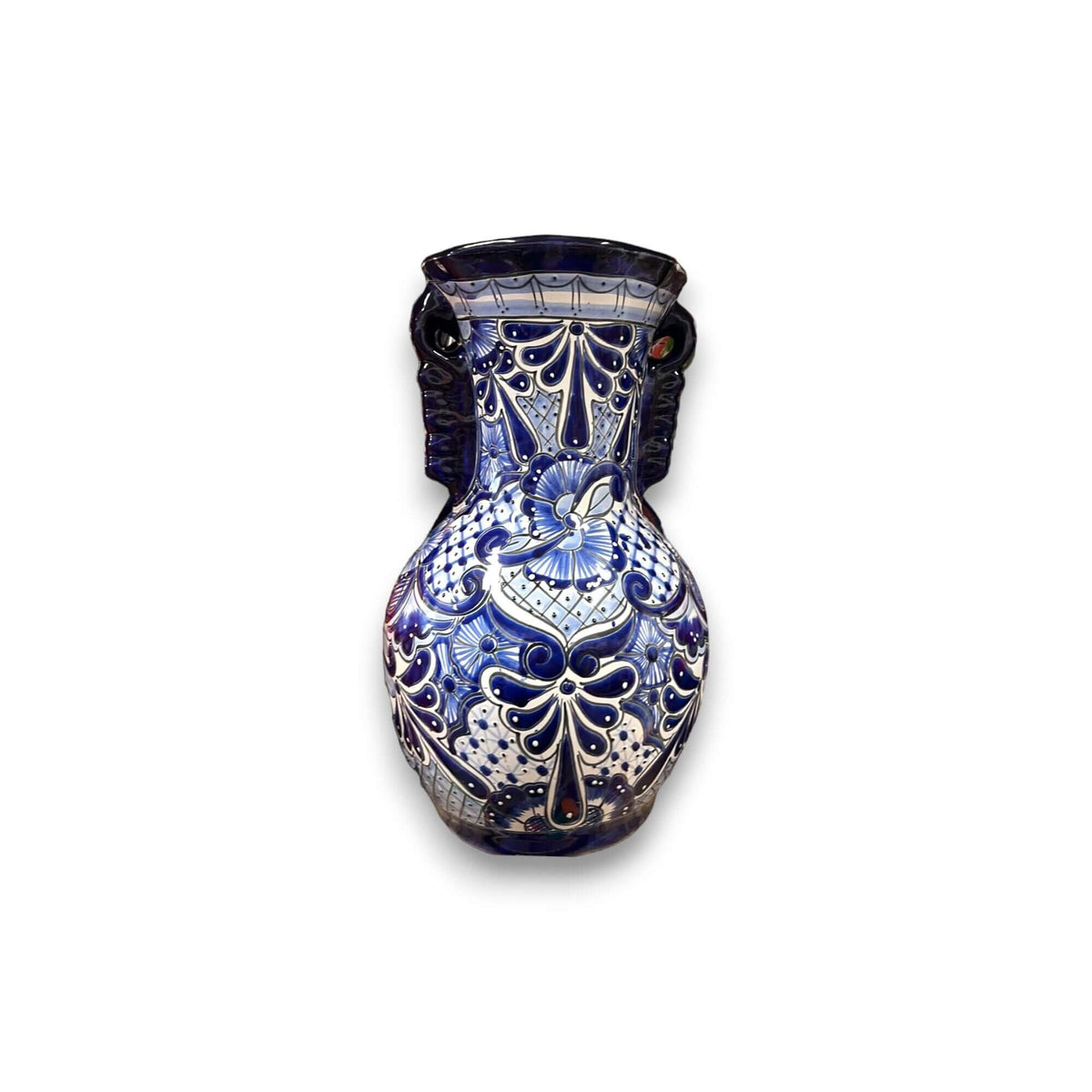 Tall Talavera Vase | Blue Rim Mexican Pottery Talavera Vase La Vie Bien Tall Talavera Vase | Blue Rim Mexican Pottery