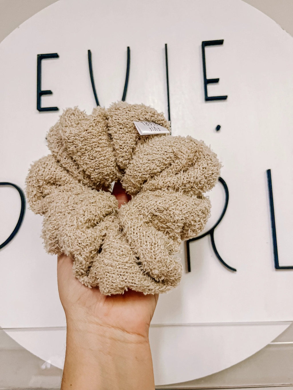 Tan Sherpa Oversized Scrunchy by Evie Pearl Handmade