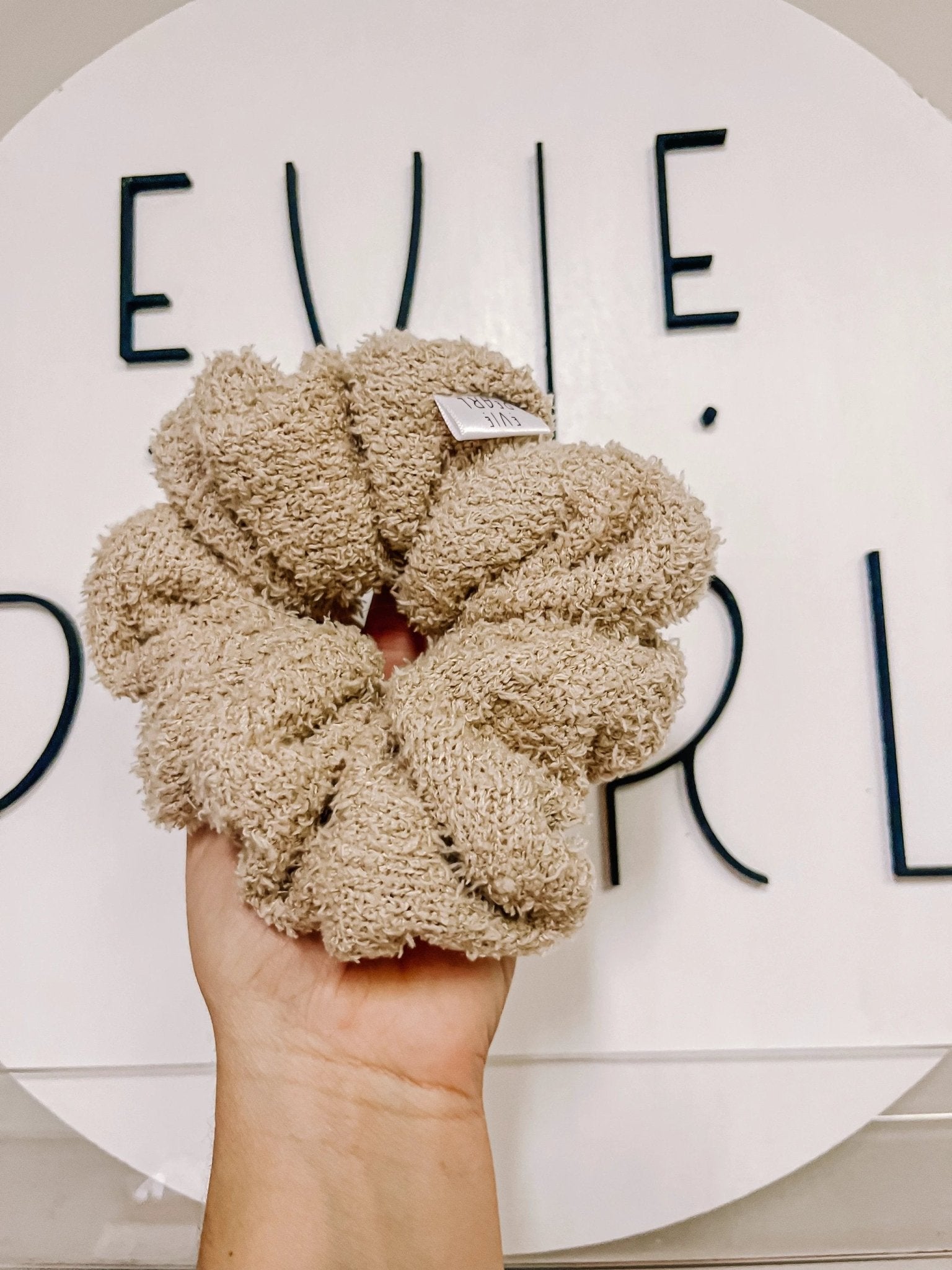 Tan Sherpa Oversized Scrunchy by Evie Pearl Handmade