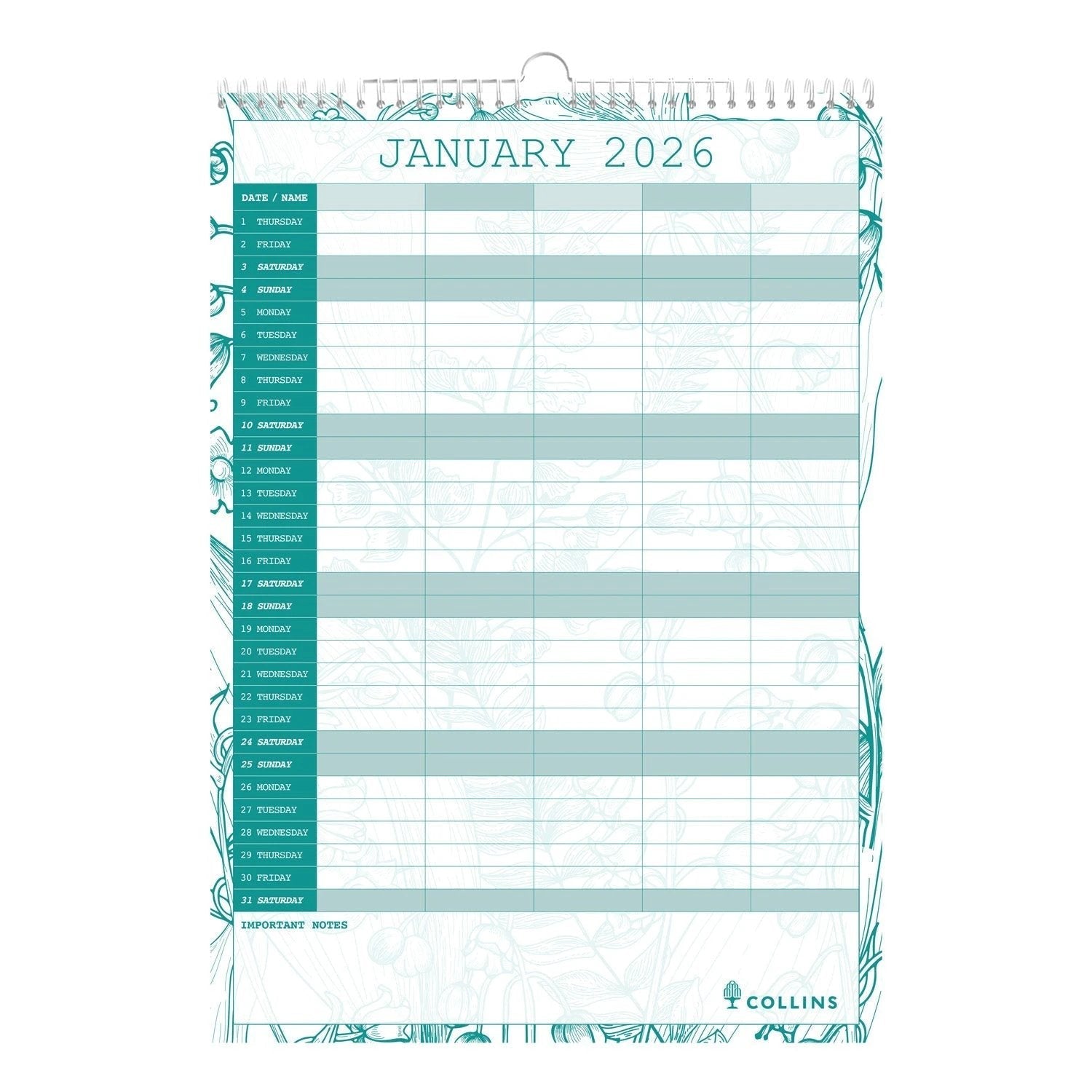 Tara Monthly Wall Calendar- 2026 by US Collins Debden