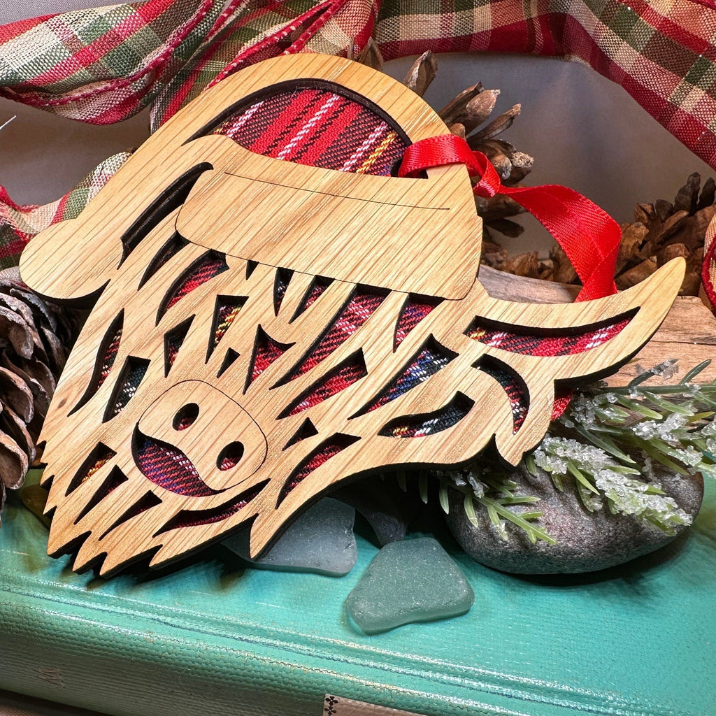 Tartan Santa Highland Cow Ornament Gifts La Vie Bien Tartan Santa Highland Cow Ornament