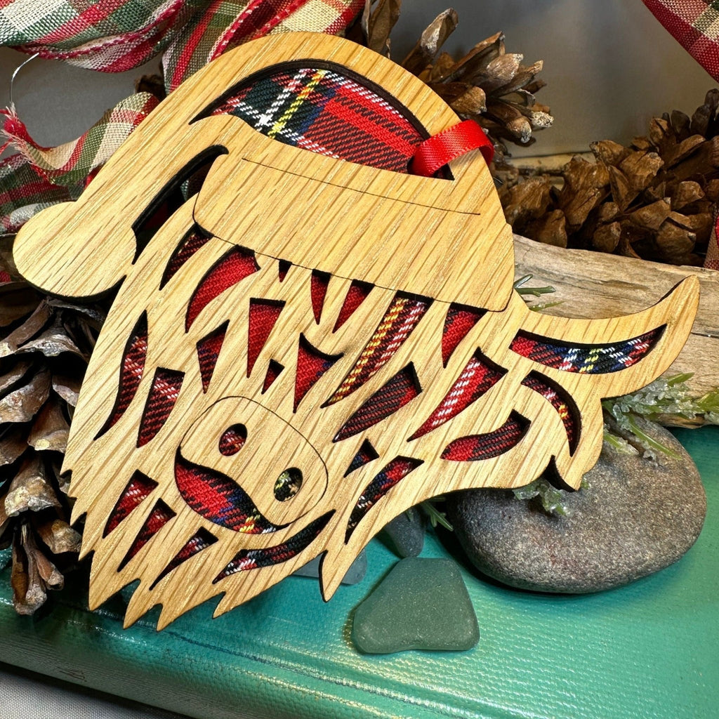 Tartan Santa Highland Cow Ornament Gifts La Vie Bien Tartan Santa Highland Cow Ornament
