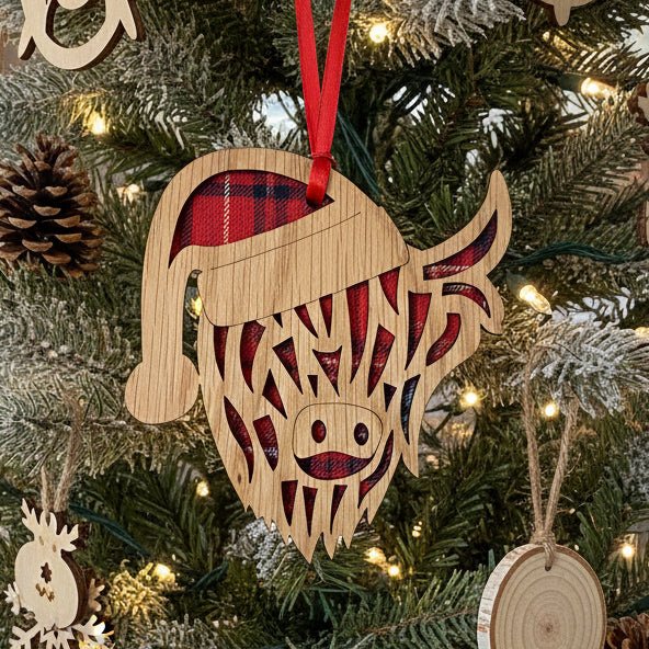 Tartan Santa Highland Cow Ornament Gifts La Vie Bien Tartan Santa Highland Cow Ornament