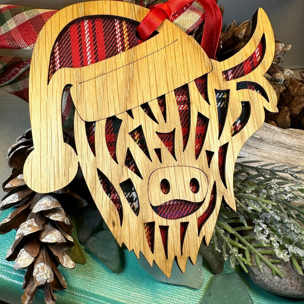 Tartan Santa Highland Cow Ornament Gifts La Vie Bien Tartan Santa Highland Cow Ornament