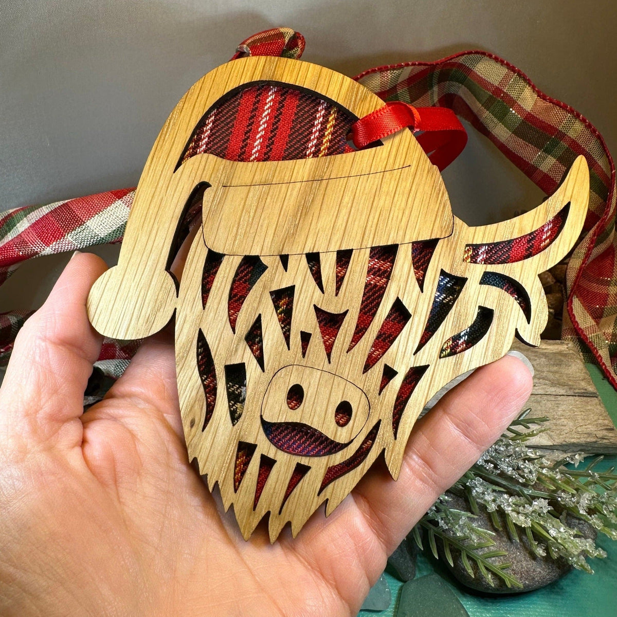 Tartan Santa Highland Cow Ornament Gifts La Vie Bien Tartan Santa Highland Cow Ornament