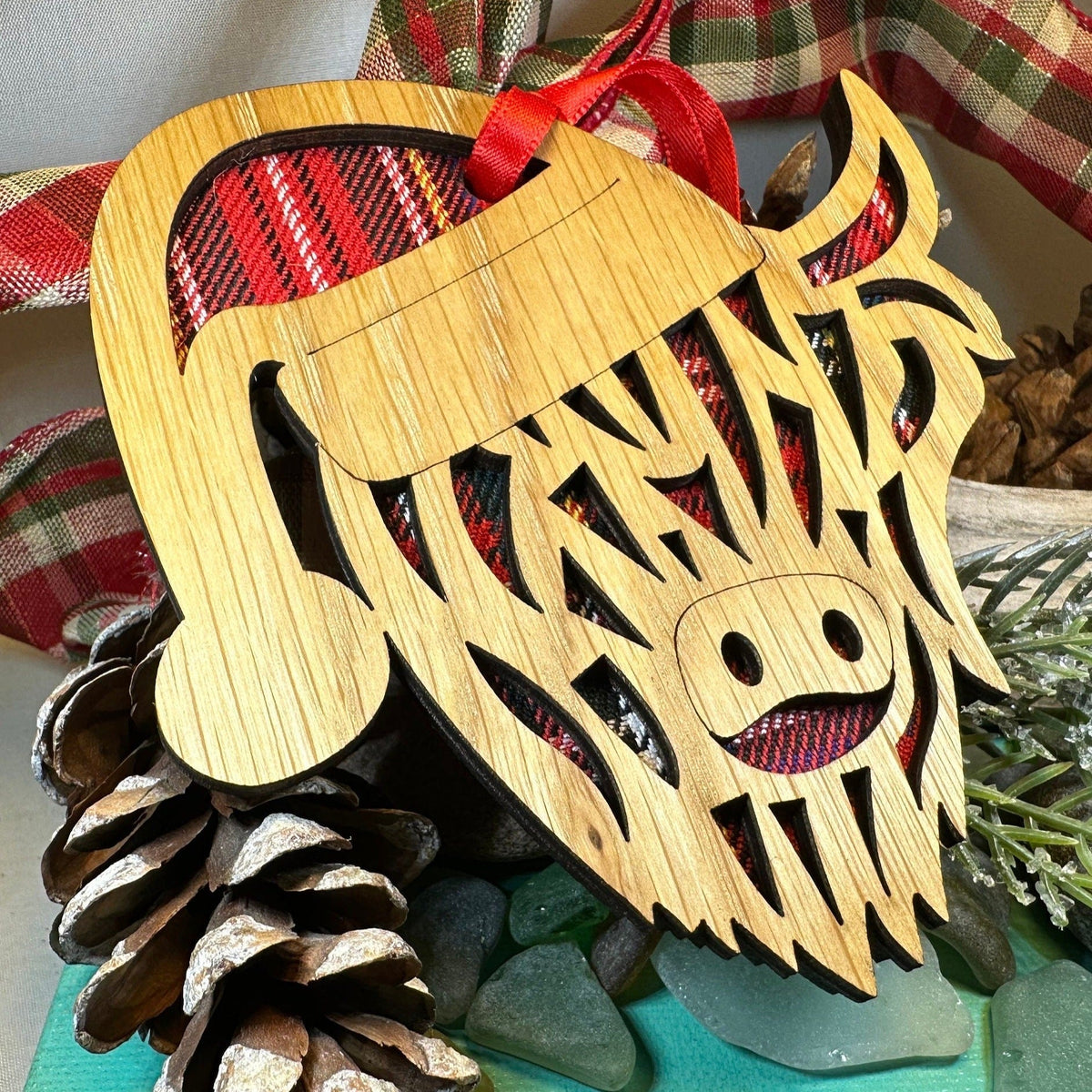 Tartan Santa Highland Cow Ornament Gifts La Vie Bien Tartan Santa Highland Cow Ornament