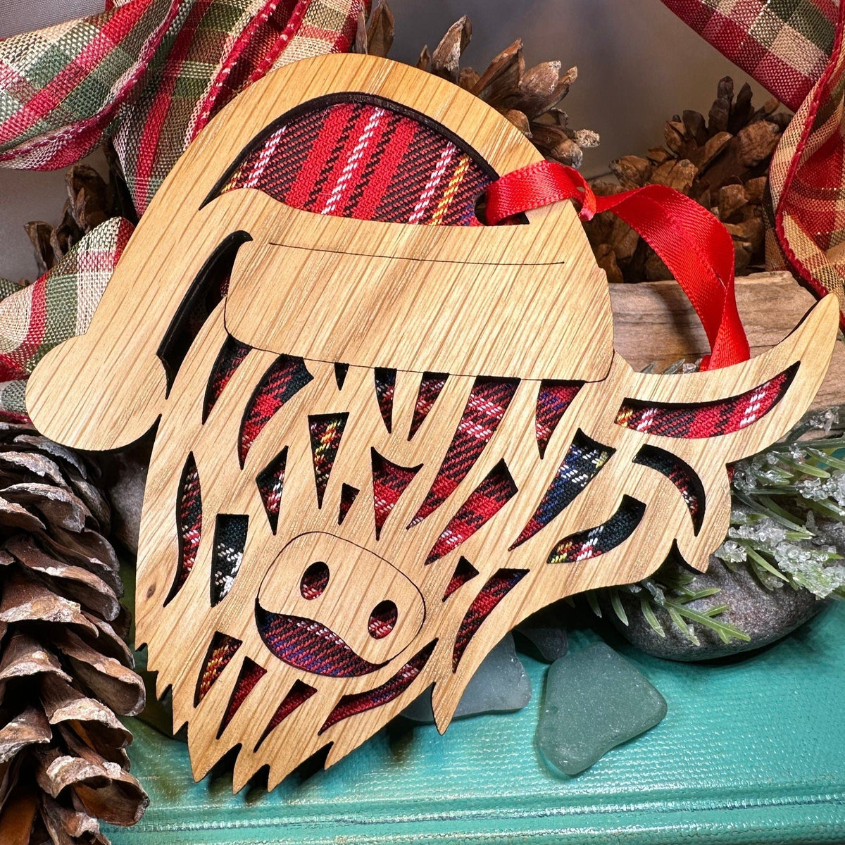 Tartan Santa Highland Cow Ornament Gifts La Vie Bien Tartan Santa Highland Cow Ornament
