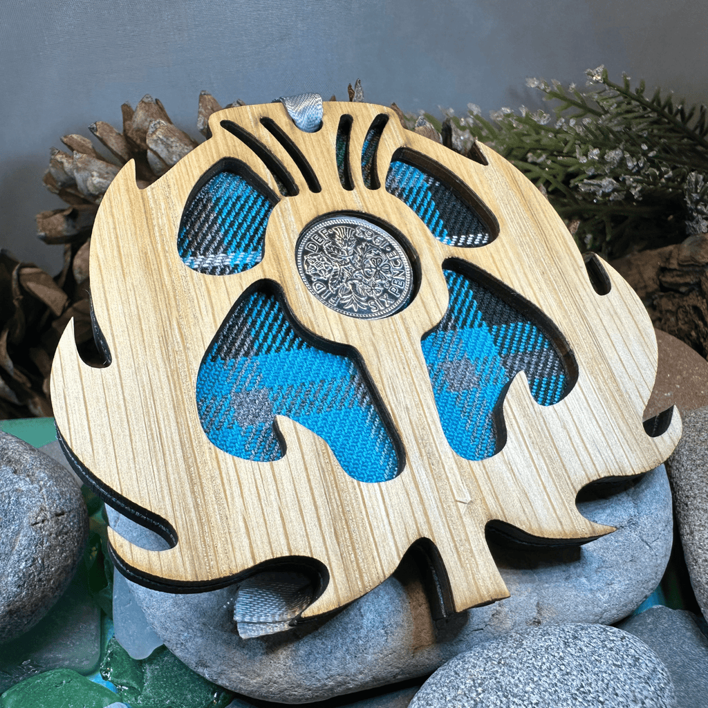 Tartan Thistle Ornament with Lucky Sixpence Gifts La Vie Bien Tartan Thistle Ornament with Lucky Sixpence
