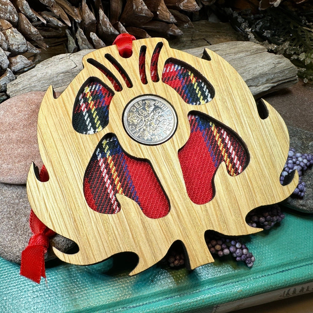 Tartan Thistle Ornament with Lucky Sixpence Gifts La Vie Bien Tartan Thistle Ornament with Lucky Sixpence