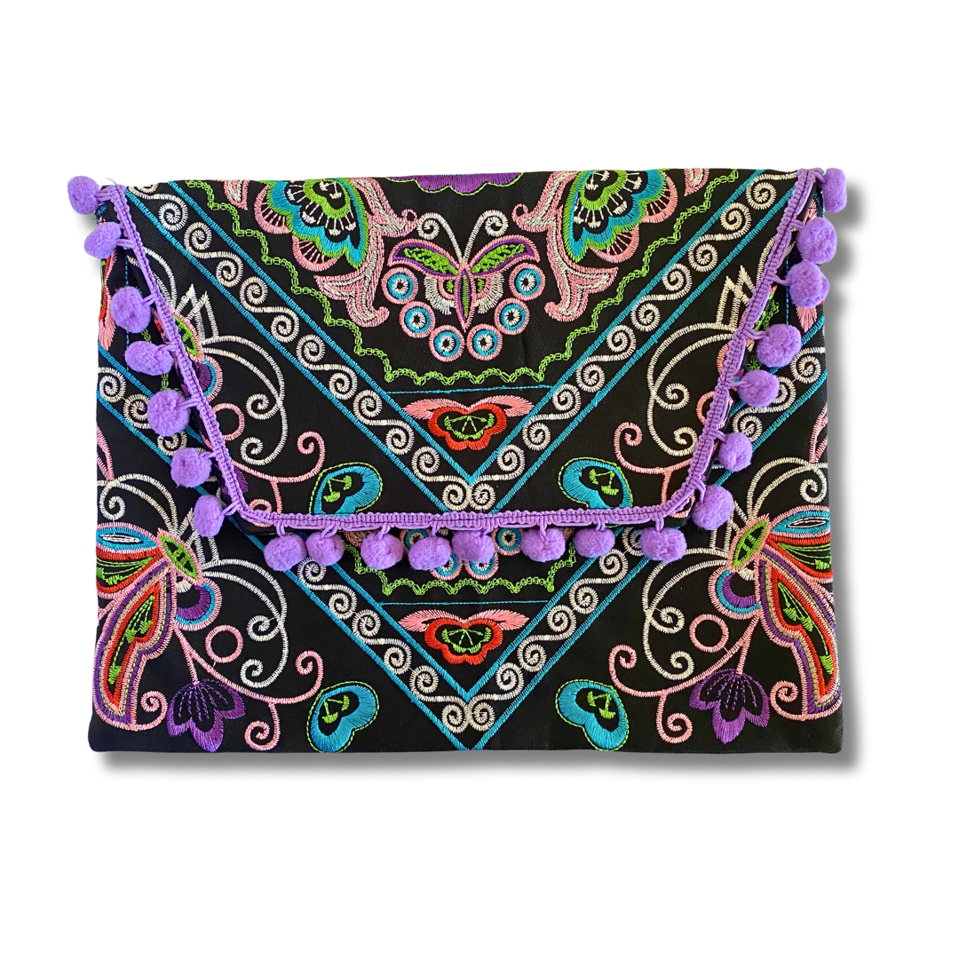 Tassel Embrodiered Handmade Clutch - Thailand Bags La Vie Bien Tassel Embrodiered Handmade Clutch - Thailand