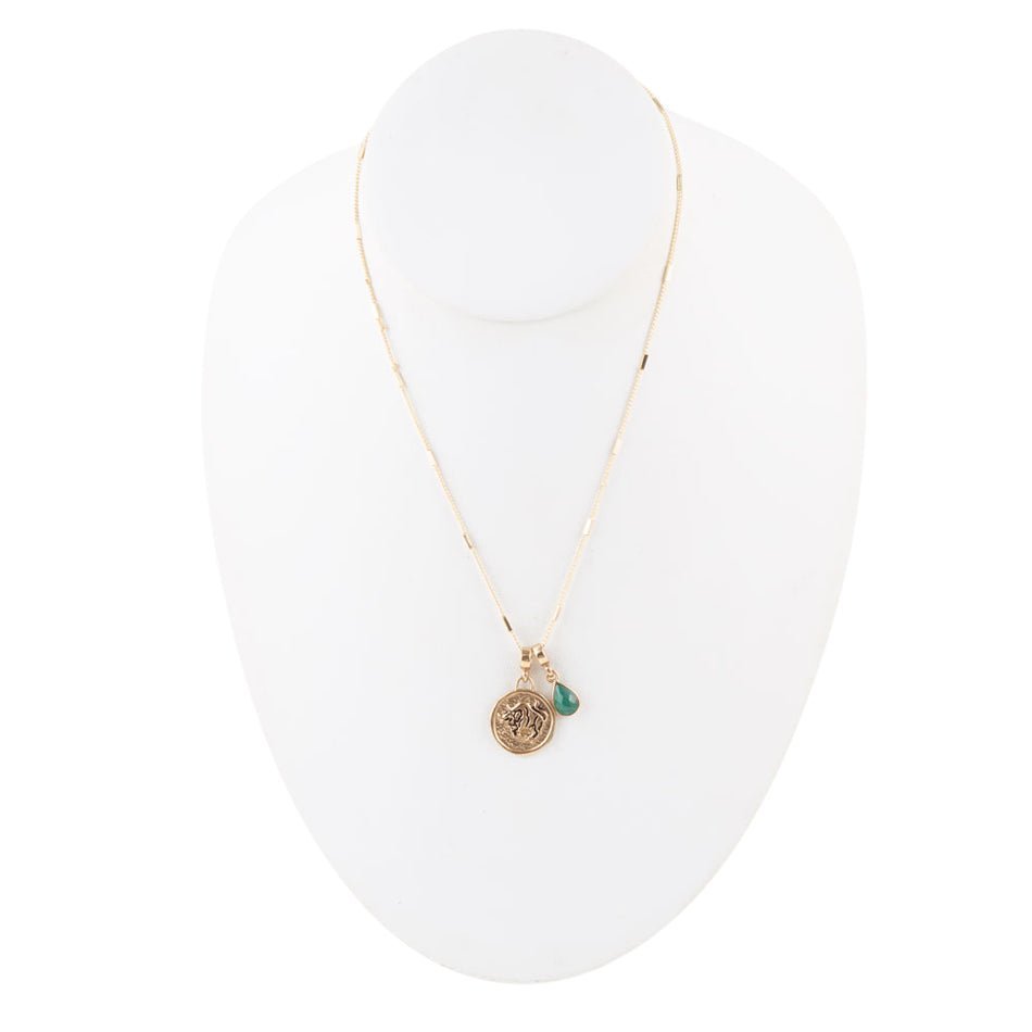 Taurus - Zodiac Green Malachite Golden Charm Necklace Necklaces La Vie Bien Taurus - Zodiac Green Malachite Golden Charm Necklace