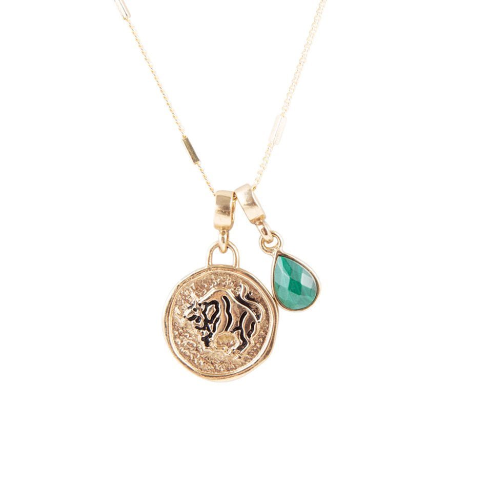 Taurus - Zodiac Green Malachite Golden Charm Necklace Necklaces La Vie Bien Taurus - Zodiac Green Malachite Golden Charm Necklace