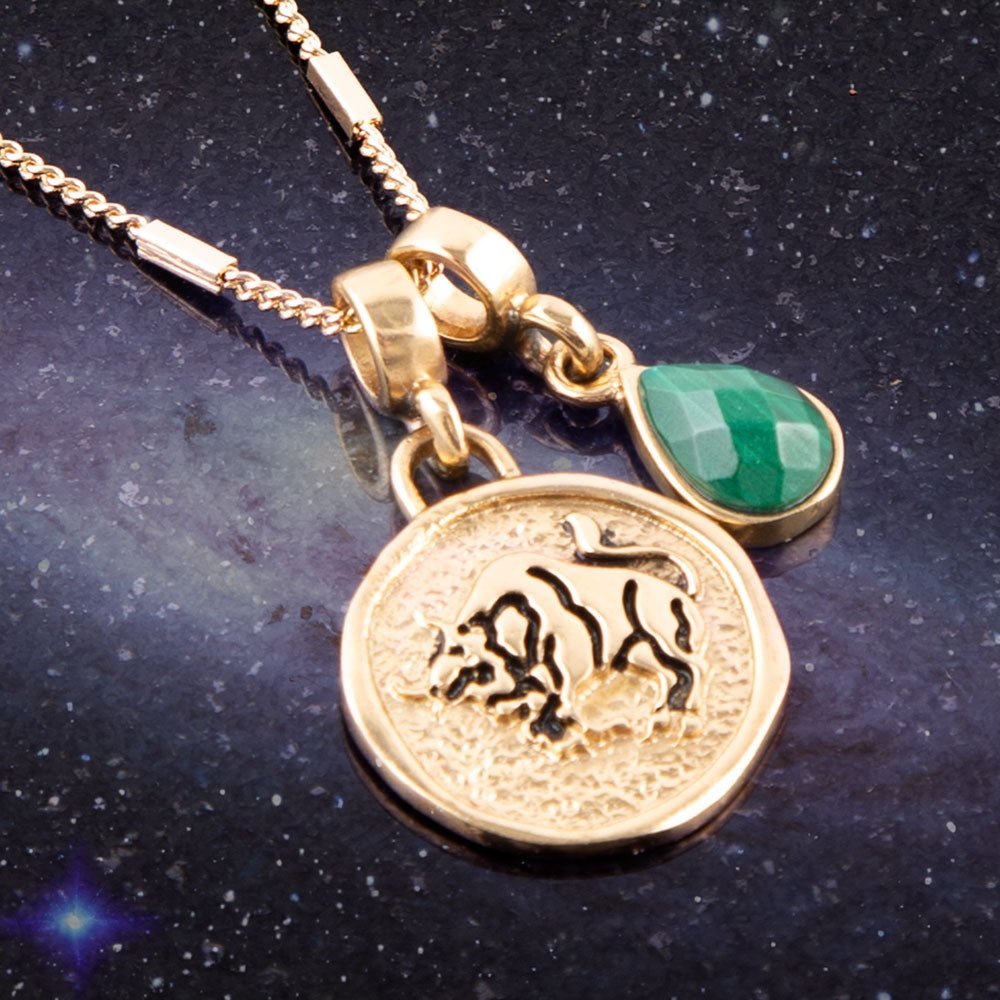Taurus - Zodiac Green Malachite Golden Charm Necklace Necklaces La Vie Bien Taurus - Zodiac Green Malachite Golden Charm Necklace