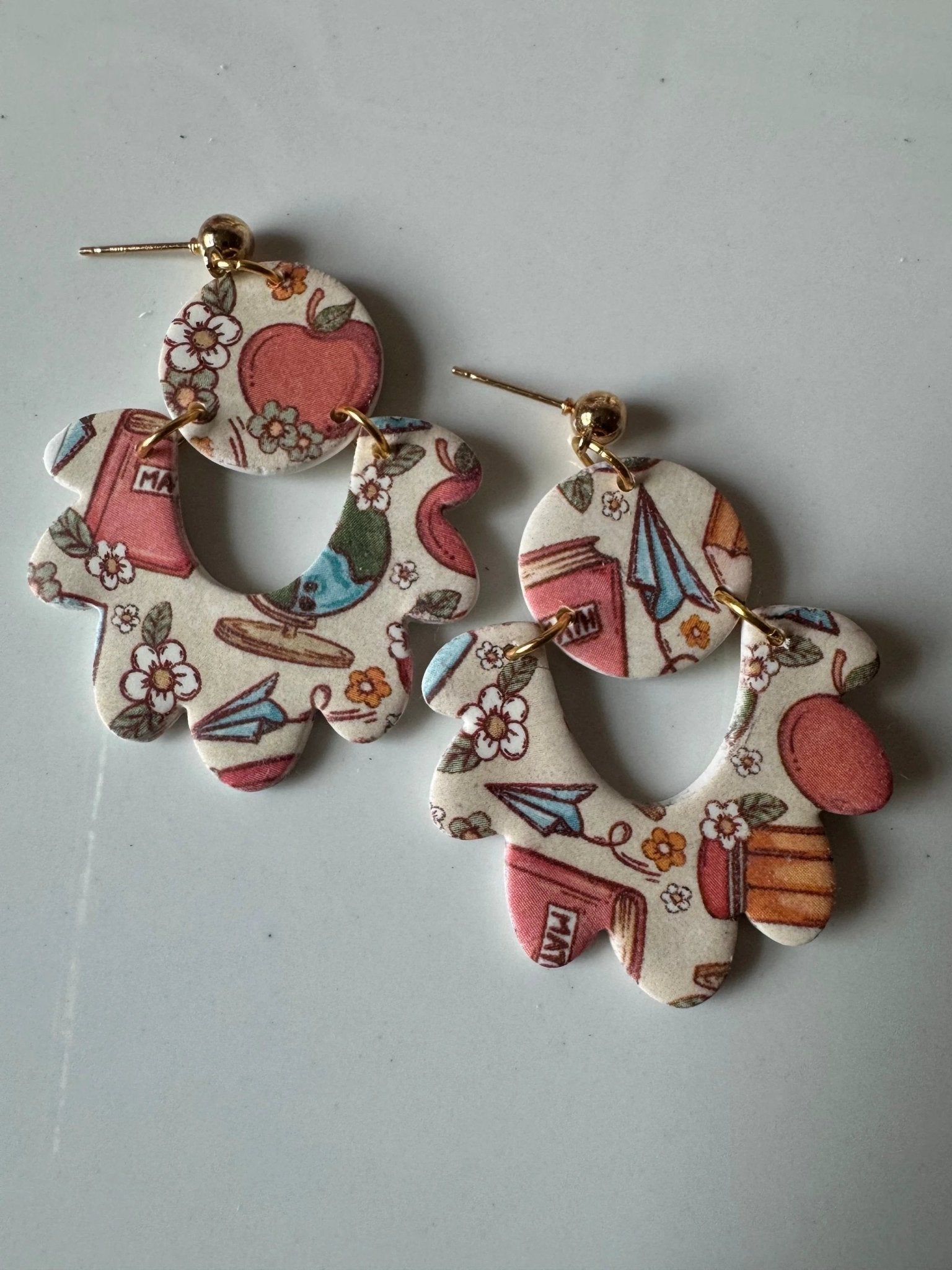 Taylor Back To School earrings, 14k gold plated, handmade with polymer clay, Nickel free
