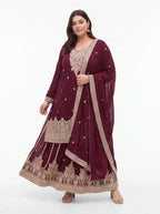 2054 - Dark maroon Kurti with lehenga and dupatta