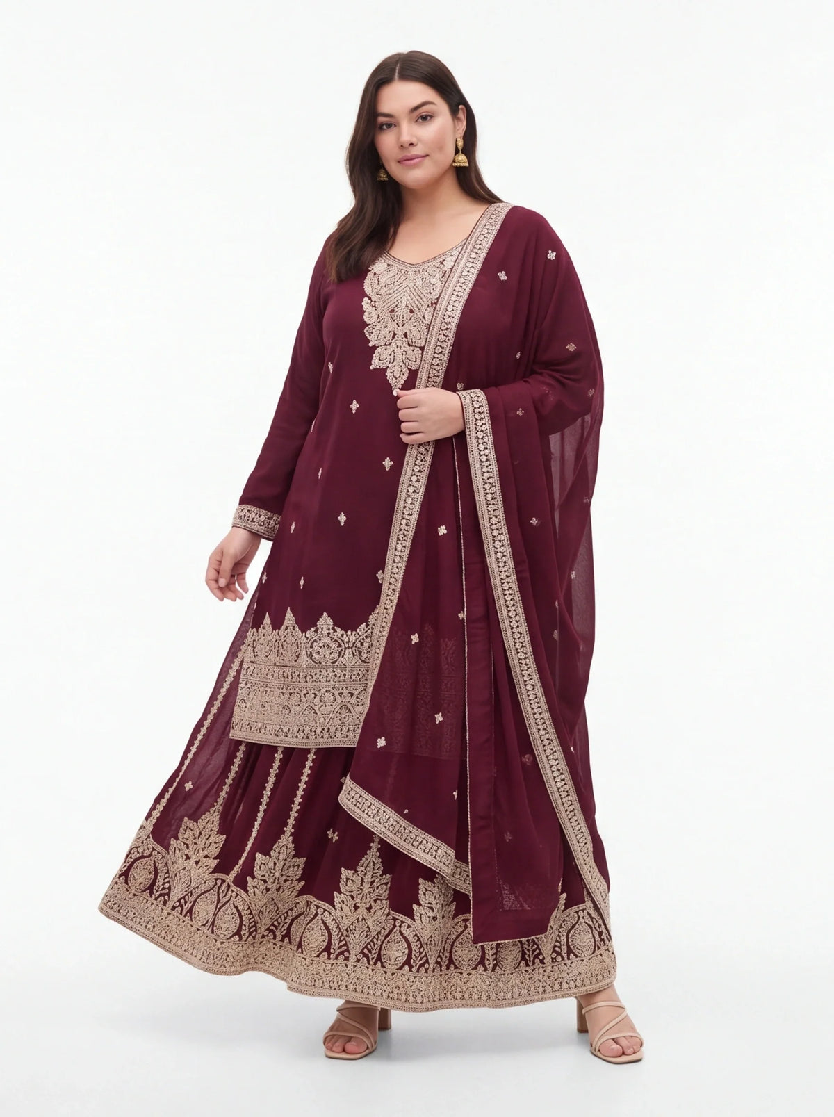 2054 - Dark maroon Kurti with lehenga and dupatta