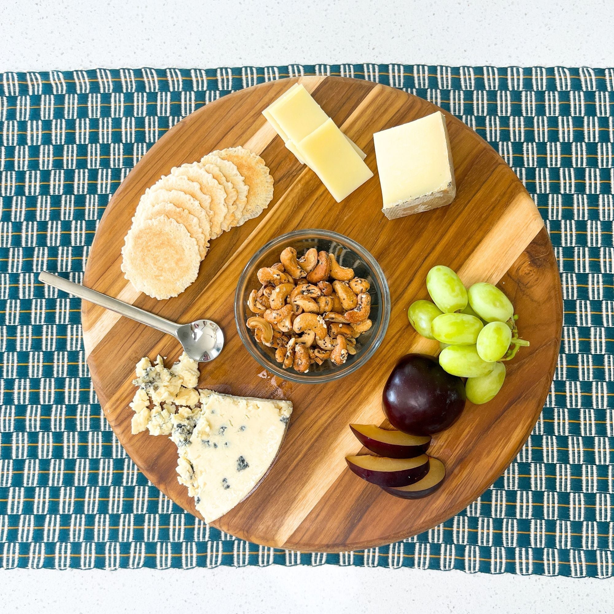 Teak Serving Board with Wine/Bowl Cutout Siggy La Vie Bien Teak Serving Board with Wine/Bowl Cutout