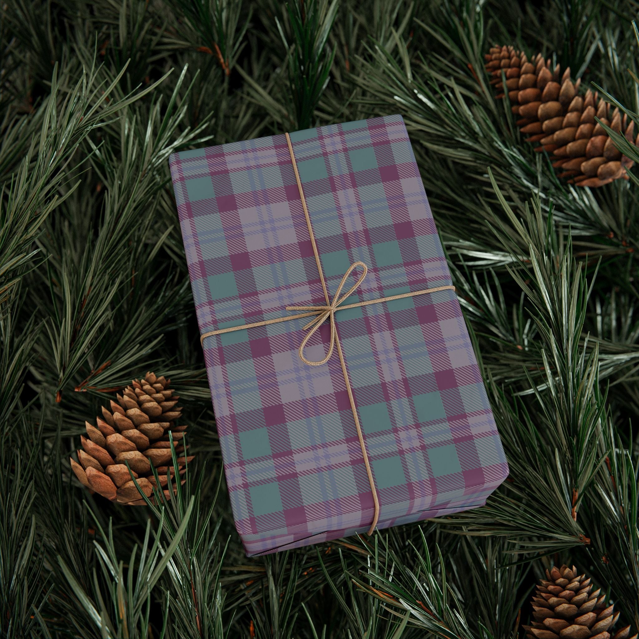 Teal and Purple Plaid Gift Wrap Roll for Birthdays, Holidays, and Special Occasions, Christmas Gift Wrap, Gift Packaging