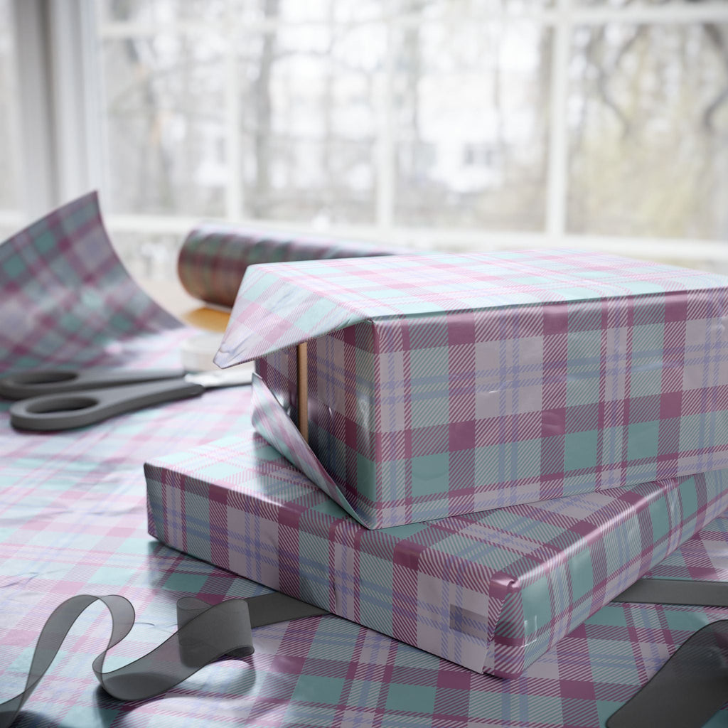 Teal and Purple Plaid Gift Wrap Roll for Birthdays, Holidays, and Special Occasions, Christmas Gift Wrap, Gift Packaging