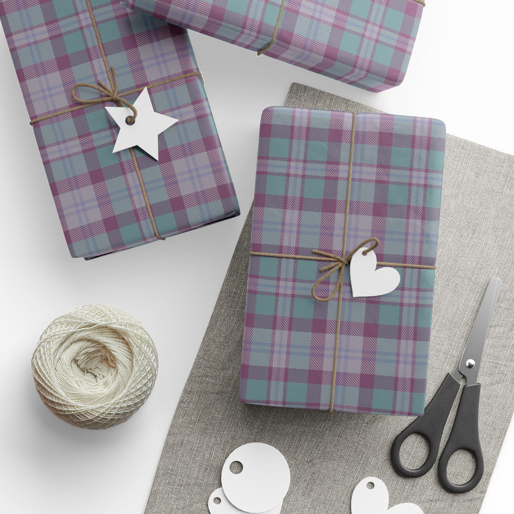 Teal and Purple Plaid Gift Wrap Roll for Birthdays, Holidays, and Special Occasions, Christmas Gift Wrap, Gift Packaging