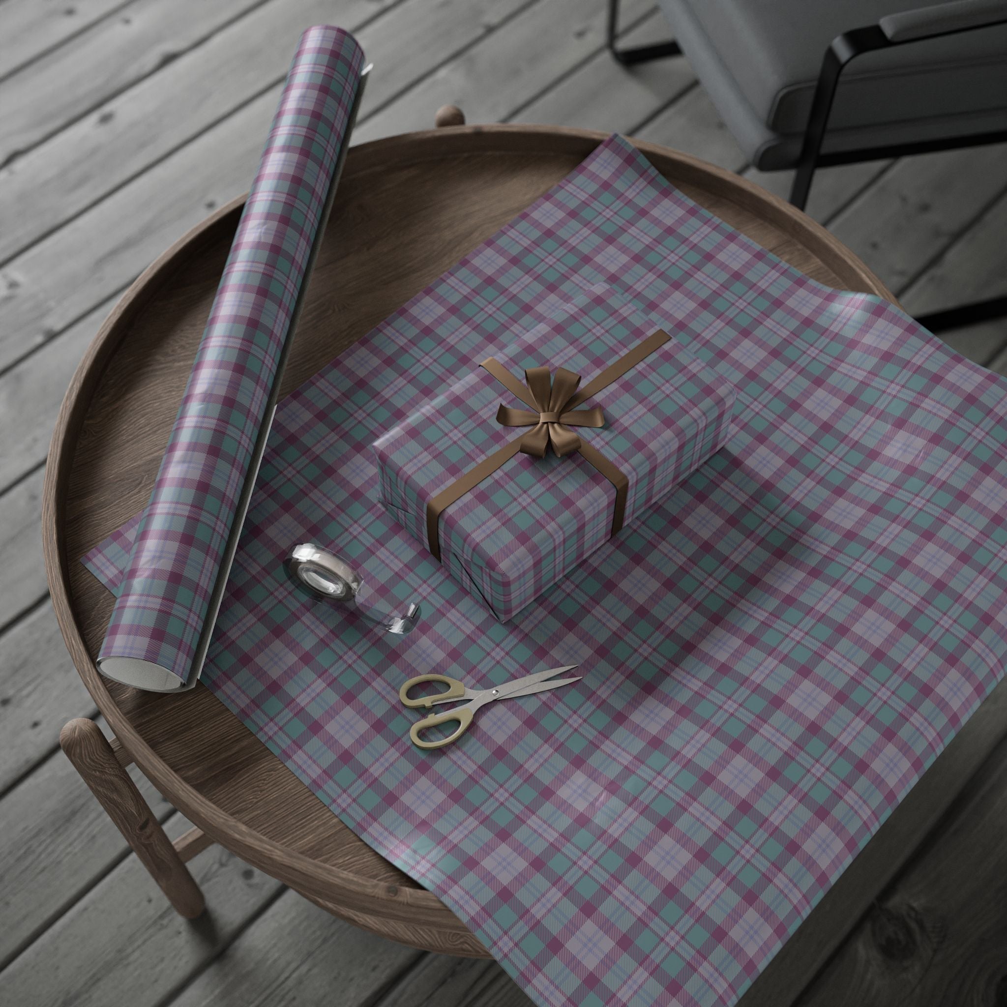 Teal and Purple Plaid Gift Wrap Roll for Birthdays, Holidays, and Special Occasions, Christmas Gift Wrap, Gift Packaging