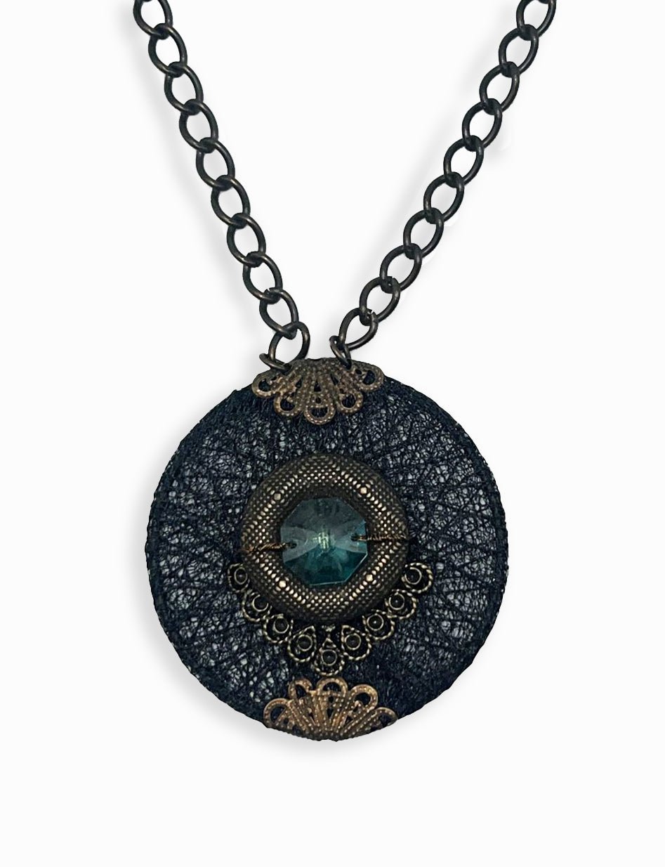 Teal Blue Swarovski & Black Necklace Necklaces La Vie Bien Teal Blue Swarovski & Black Necklace